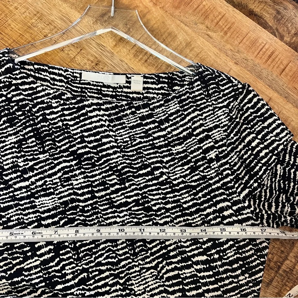 BOSS knit dress long sleeve ruched black and white print - Picture 7 of 10